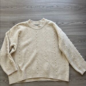 Stradivarius Cream Sweater with Pearl Accents